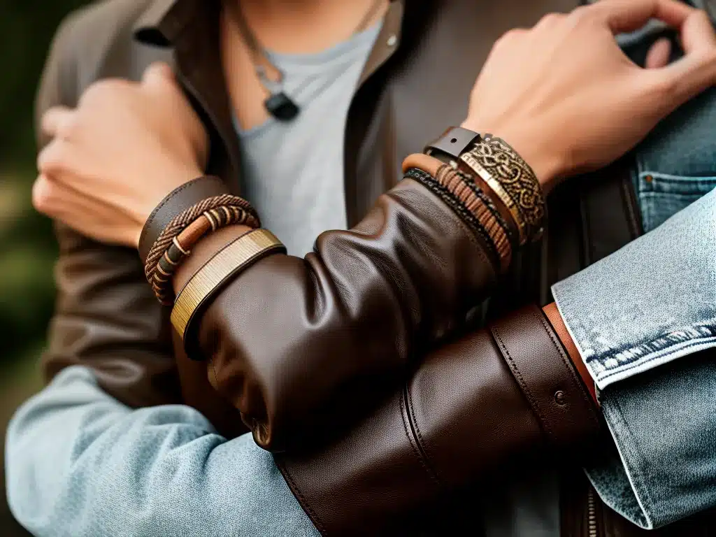 Fotos pulseiras de couro visual despojado moderno 2
